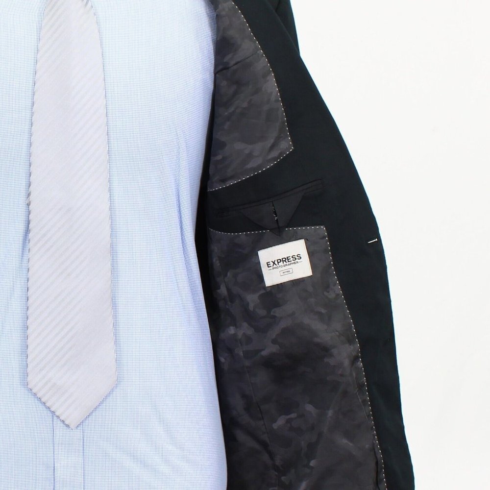 Express 44L Black Solid Cotton 2-Button Sport Coa… - image 9